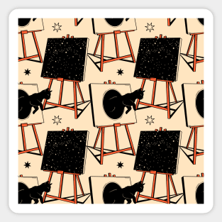 Inspired Black Cat Pattern in beige Sticker